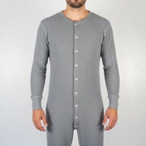 Vtg SEARS Long Johns 46 (43-46) Grey Thermal Union Suit Waffle Long Underwear